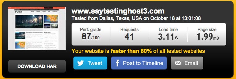 Test Website Page load speed at Hostgator hosting